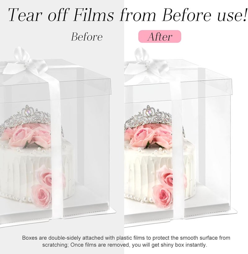 Ocmoiy 8x8x9Inch Clear Cake Box, 5 Pcs Cake Boxes with Ribbon Suitable for Packaging 6 Inch Cake, Disposable Cake Holder Carrier for Wedding, Birthday, Party - Image 4